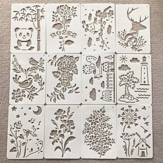 12pcs/set 20x20cm stencils flowers and panda