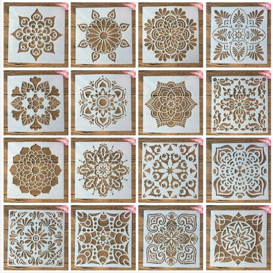 16pcs/15x15cm stencils de mandalas