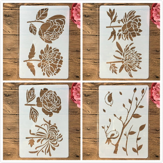 4pcs - flowers Stencils A4