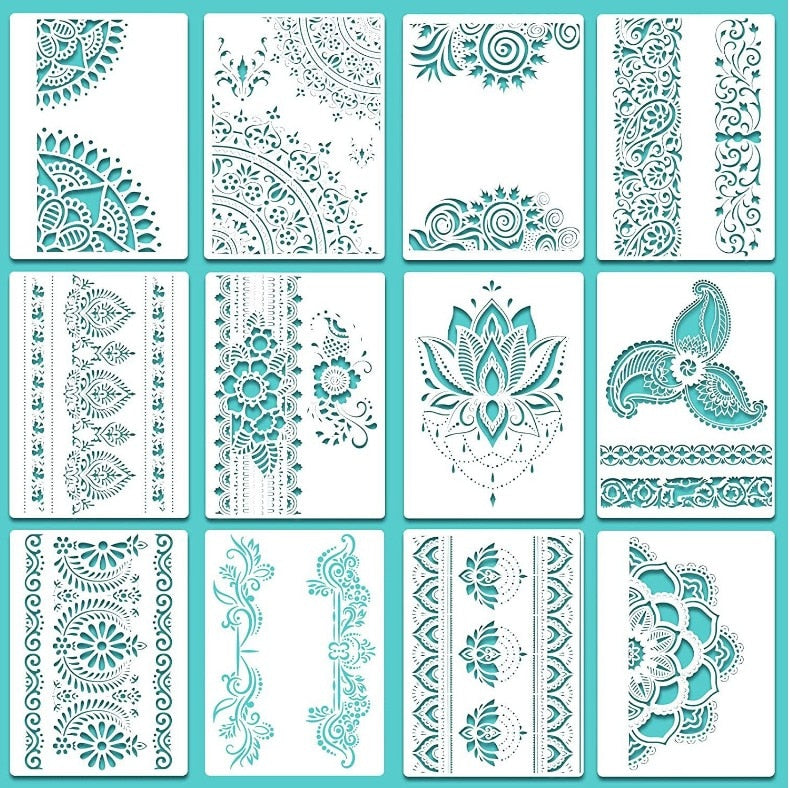 12pcs/set a4 29cm Lotus Stencils