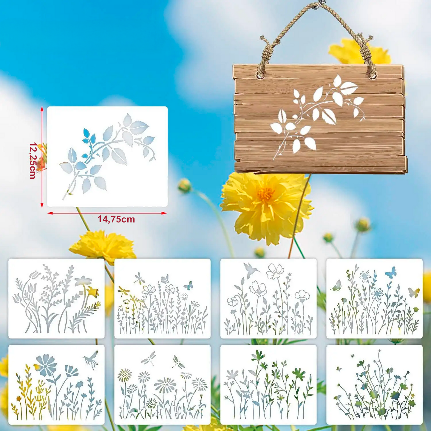 16pcs Flowers Stencils - 13x15cm