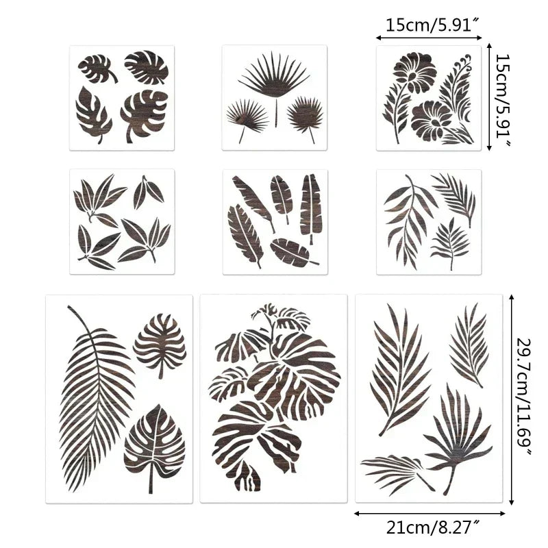 stencils florais - 9pcs/15x15cm and A4