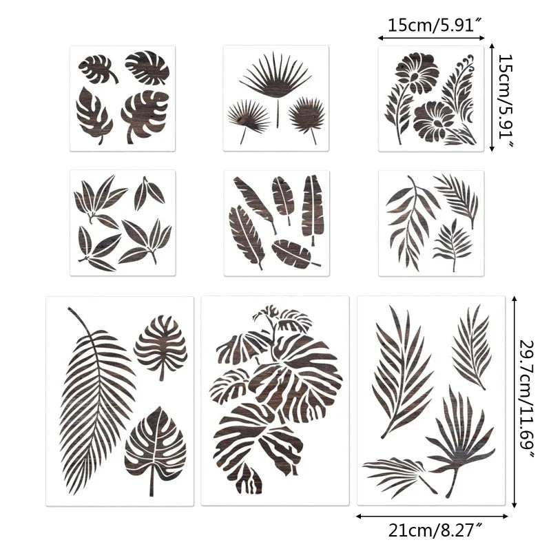 9pcs DIY Decorative Stencil Flowers - 15x15 and A4