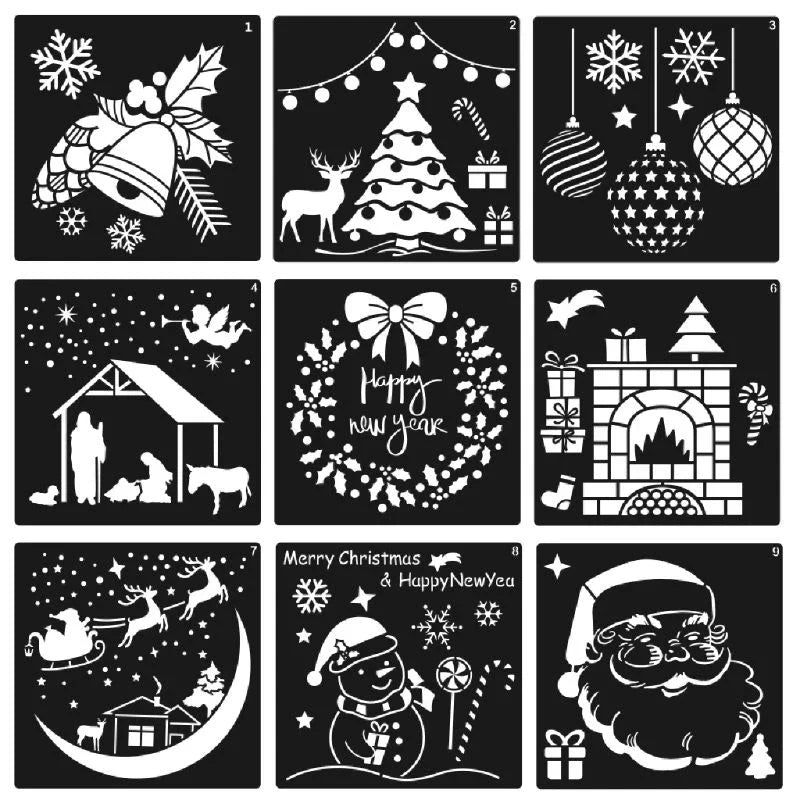 12pcs Christmas Stencils 13cmx13cm