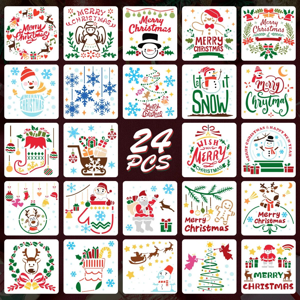 24pcs/set 15x15cm Christmas Stencils