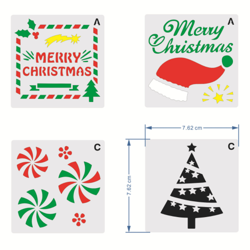 Merry Christmas stencils 8x8cm