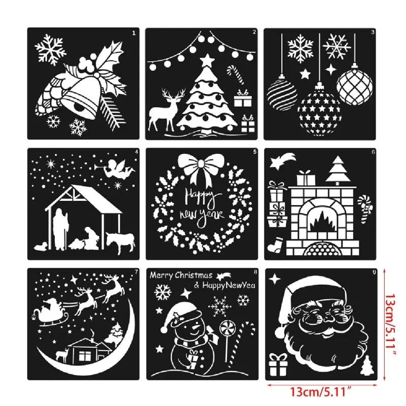 12pcs Christmas Stencils 13cmx13cm