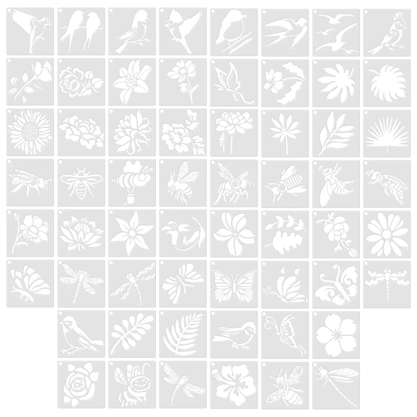 60 Pcs Painting Stencils on Wood Canvas Reusable Stencil Art Template Assorted Drawing Templates Decorative Bird Floral