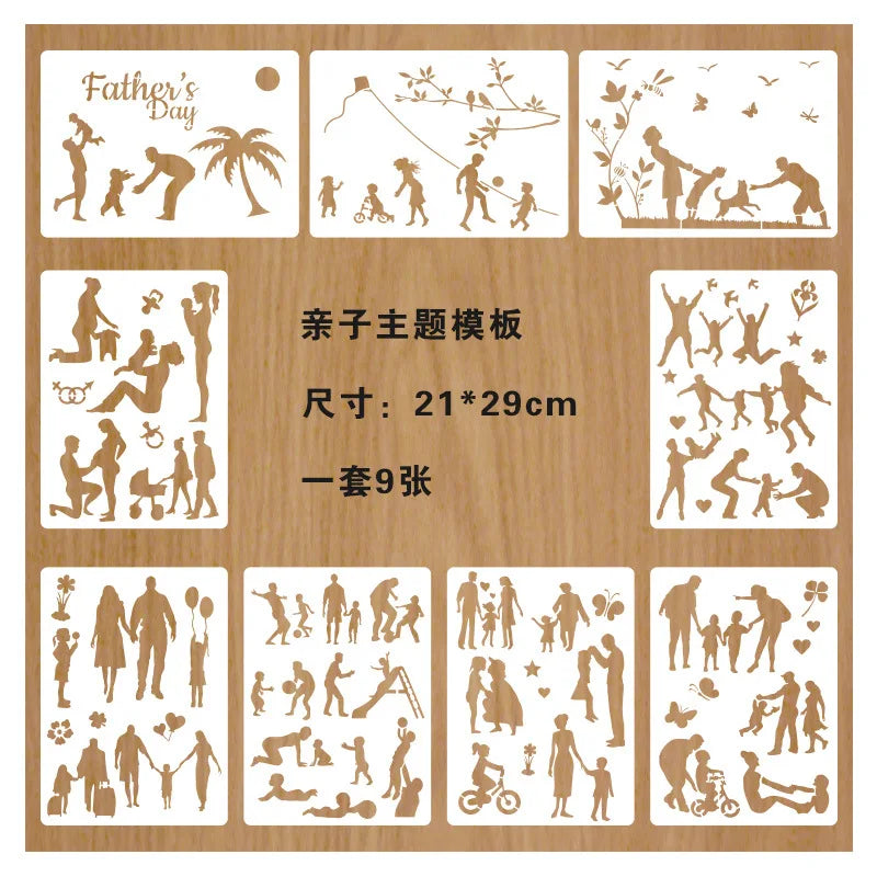 9Pcs A4  Family Stencils