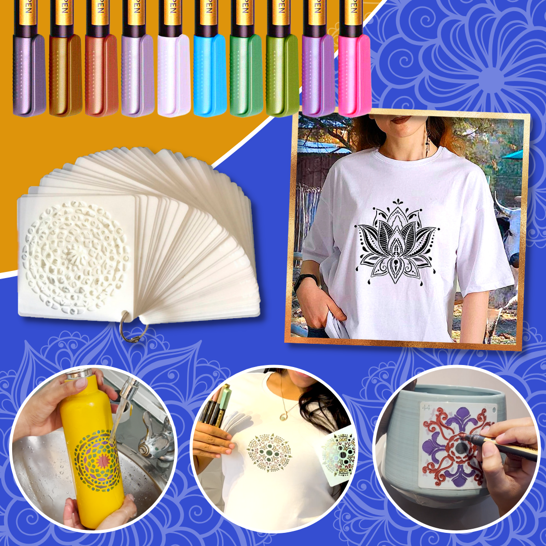 Complete Kit: Magic Gold Pens + 48 mandala Stencils