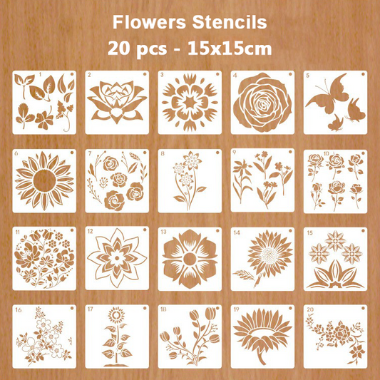 Flowers Stencils 20pcs - 15x15cm